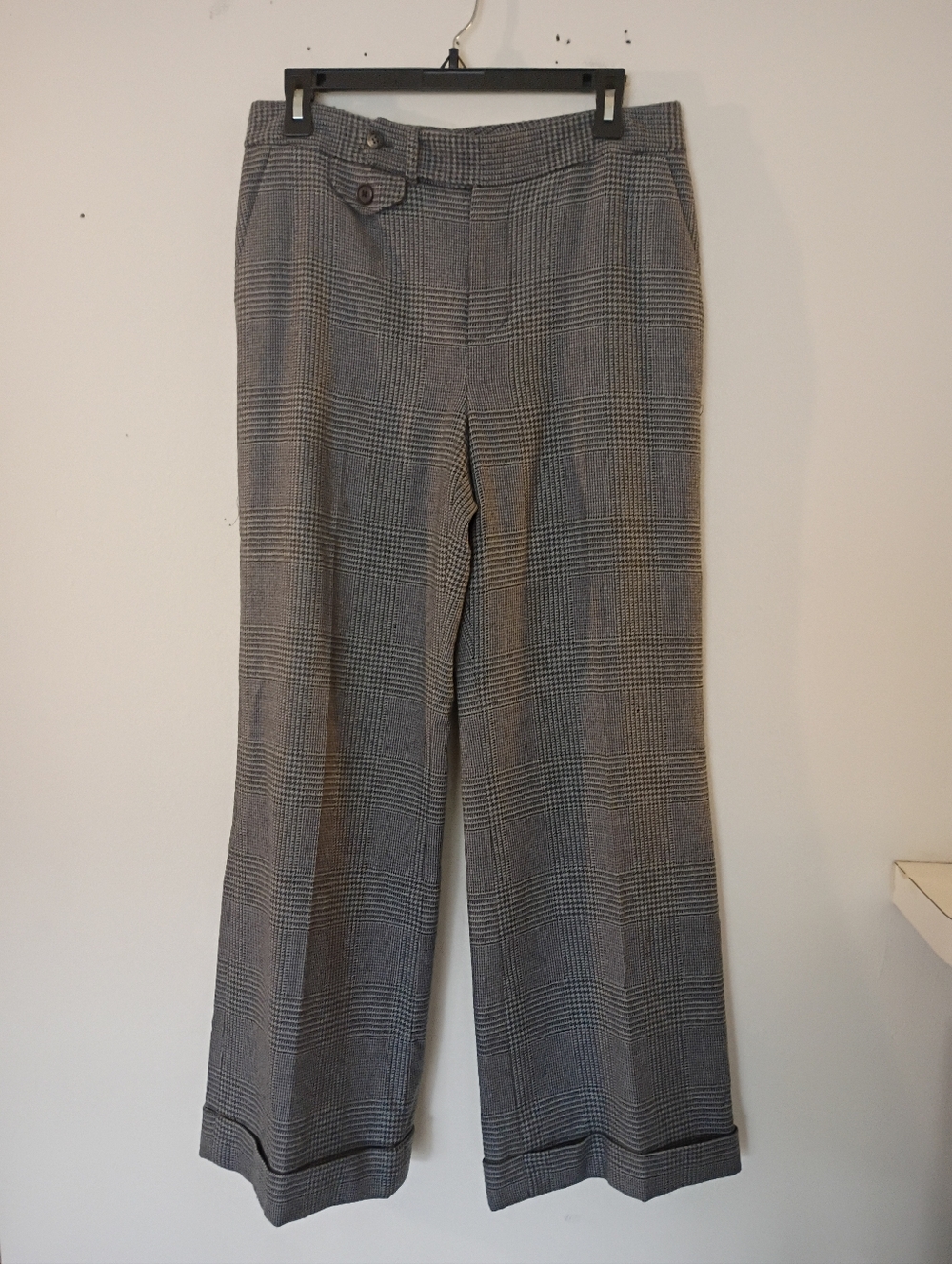 Lauren Ralph Lauren Gray Glen Plaid 100% Wool Wide Leg Pants Lined Size 8 Petite